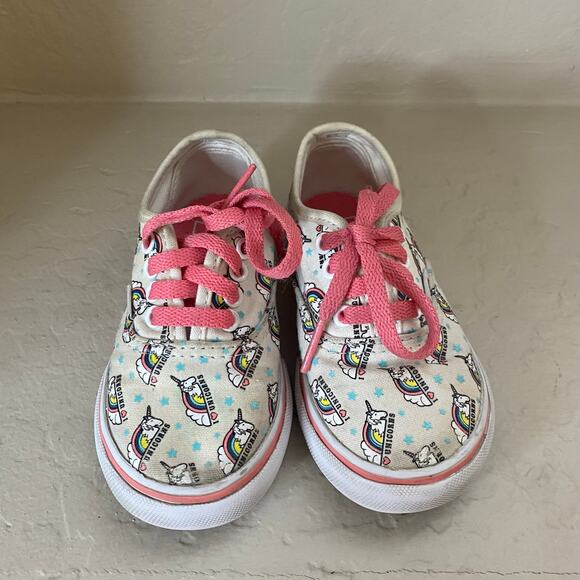 Vans I Love Unicorns Shoes Sneakers Toddler Girls Size 7 White Pink Rainbows - Picture 3 of 7